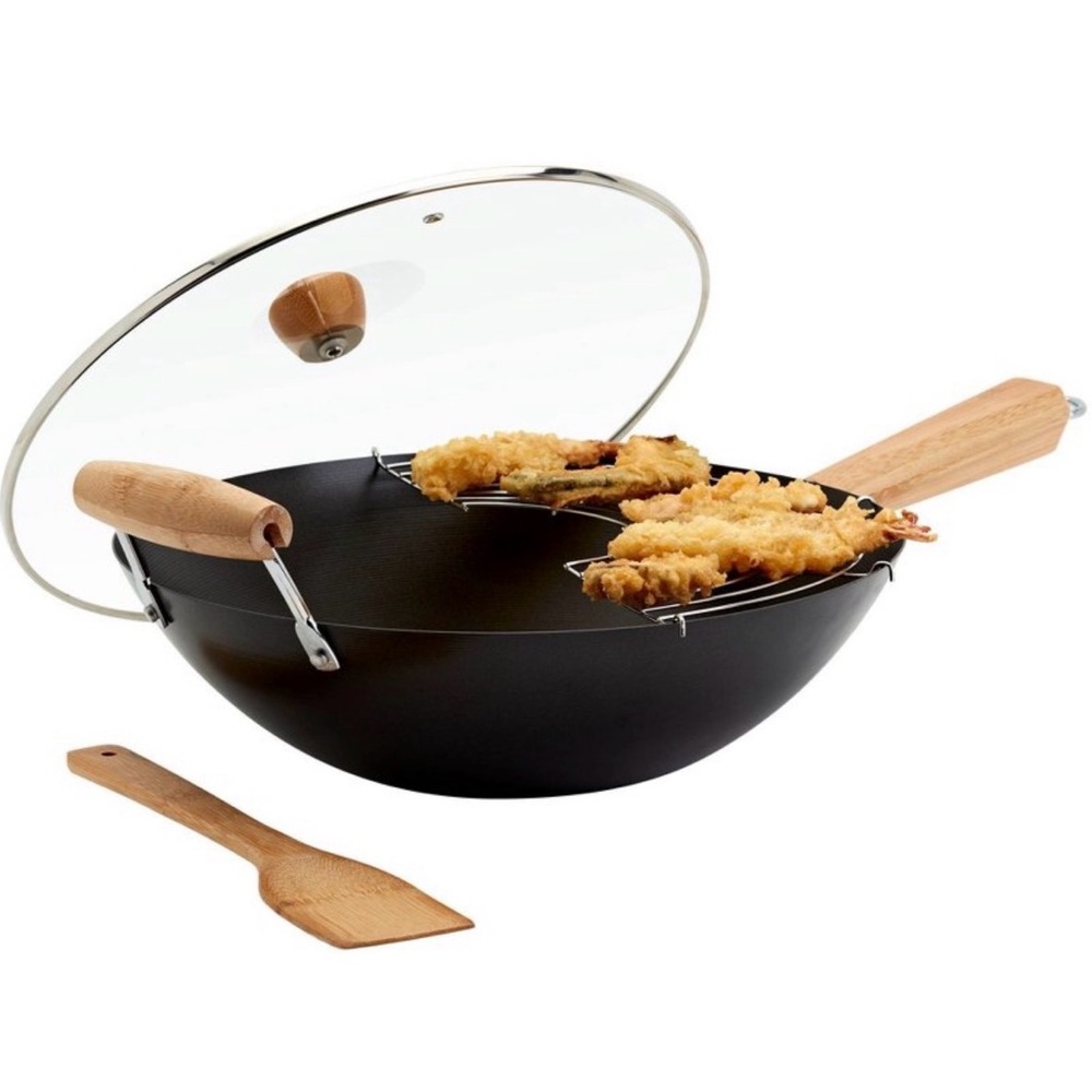 INFUSE 4 Piece Black Wok Set. NEW